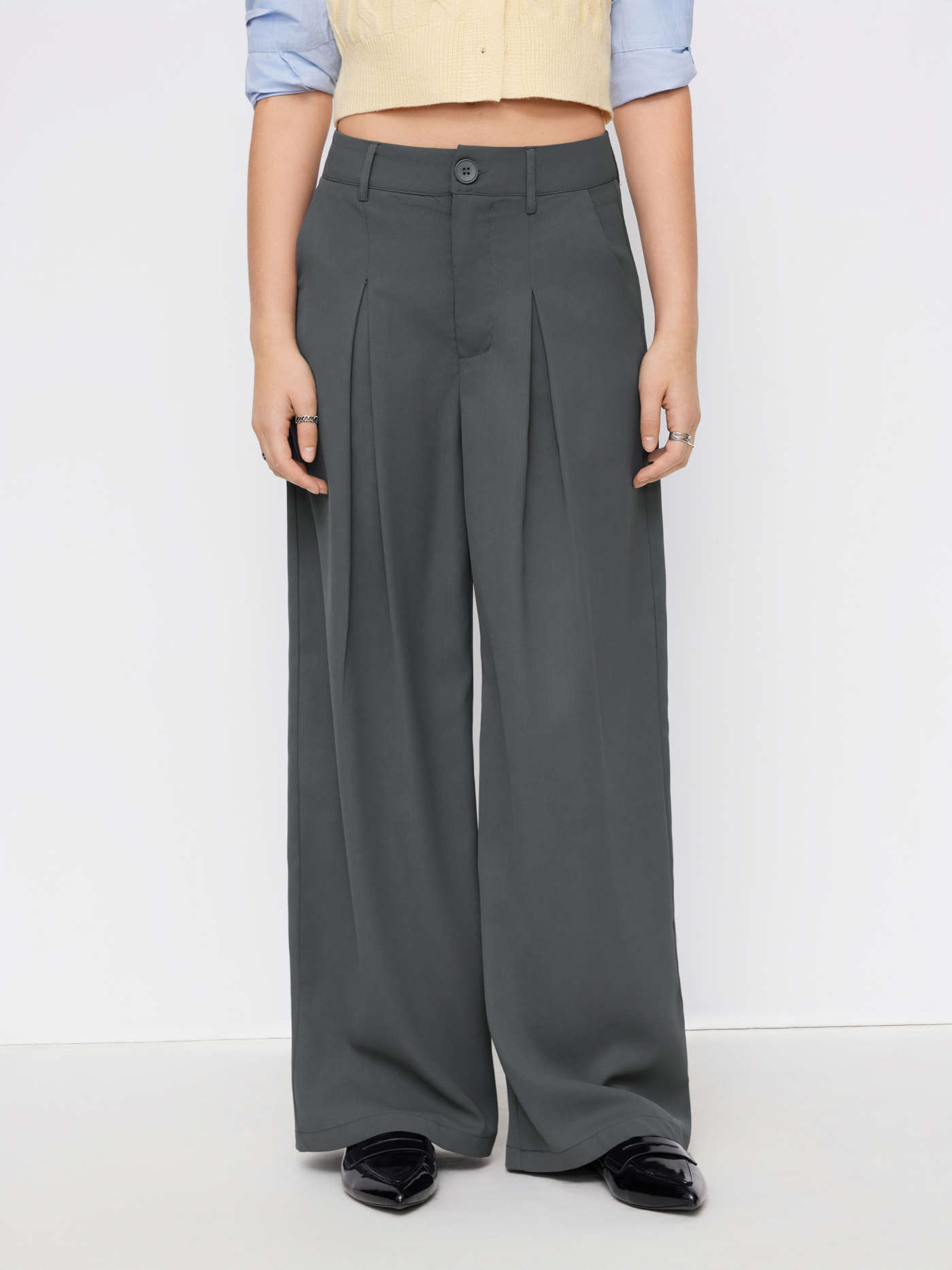 Milk Tea Pleated Wide Leg Trousers