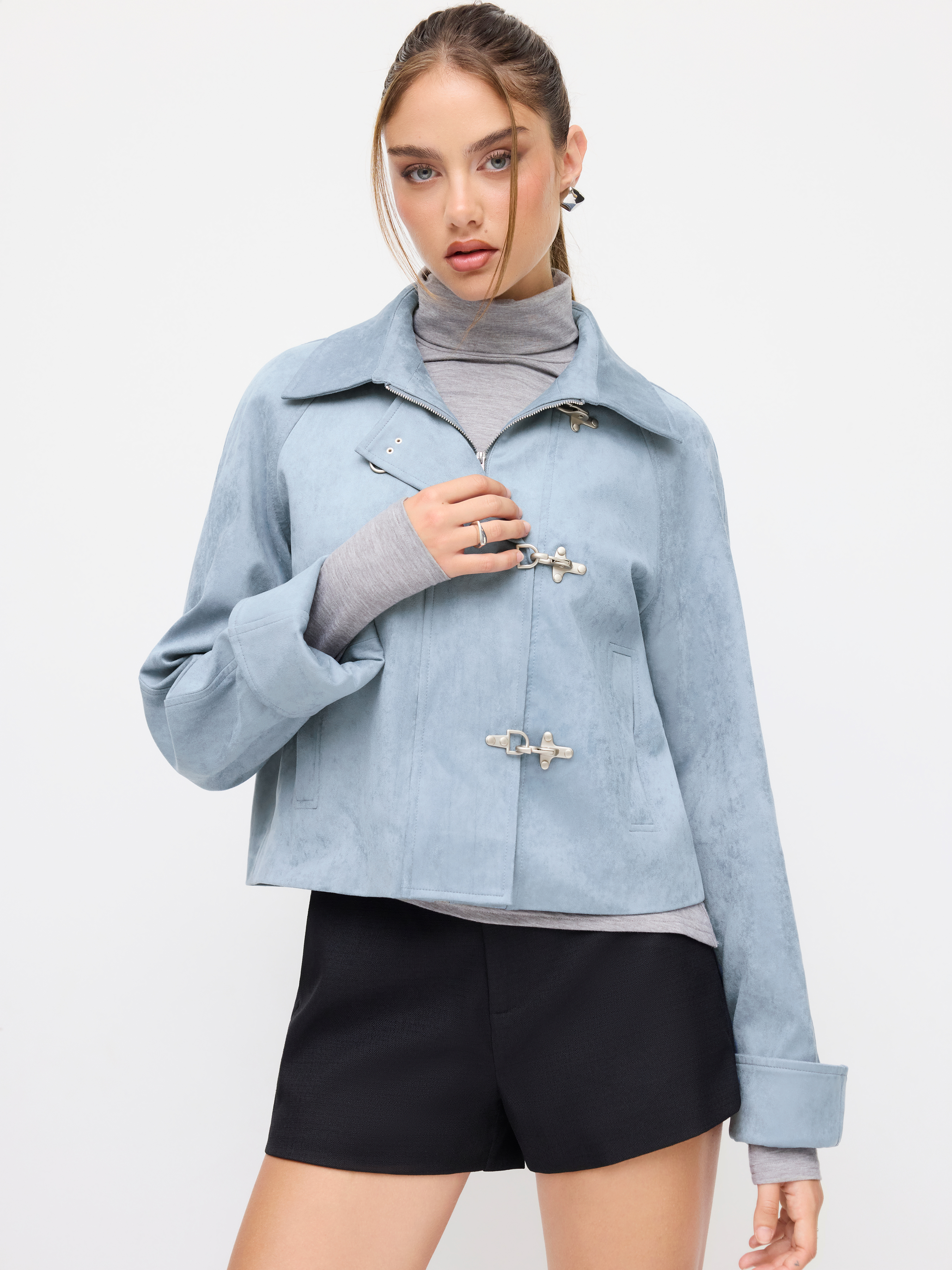 Notch Collar Size Tie Button Oversized Blazer