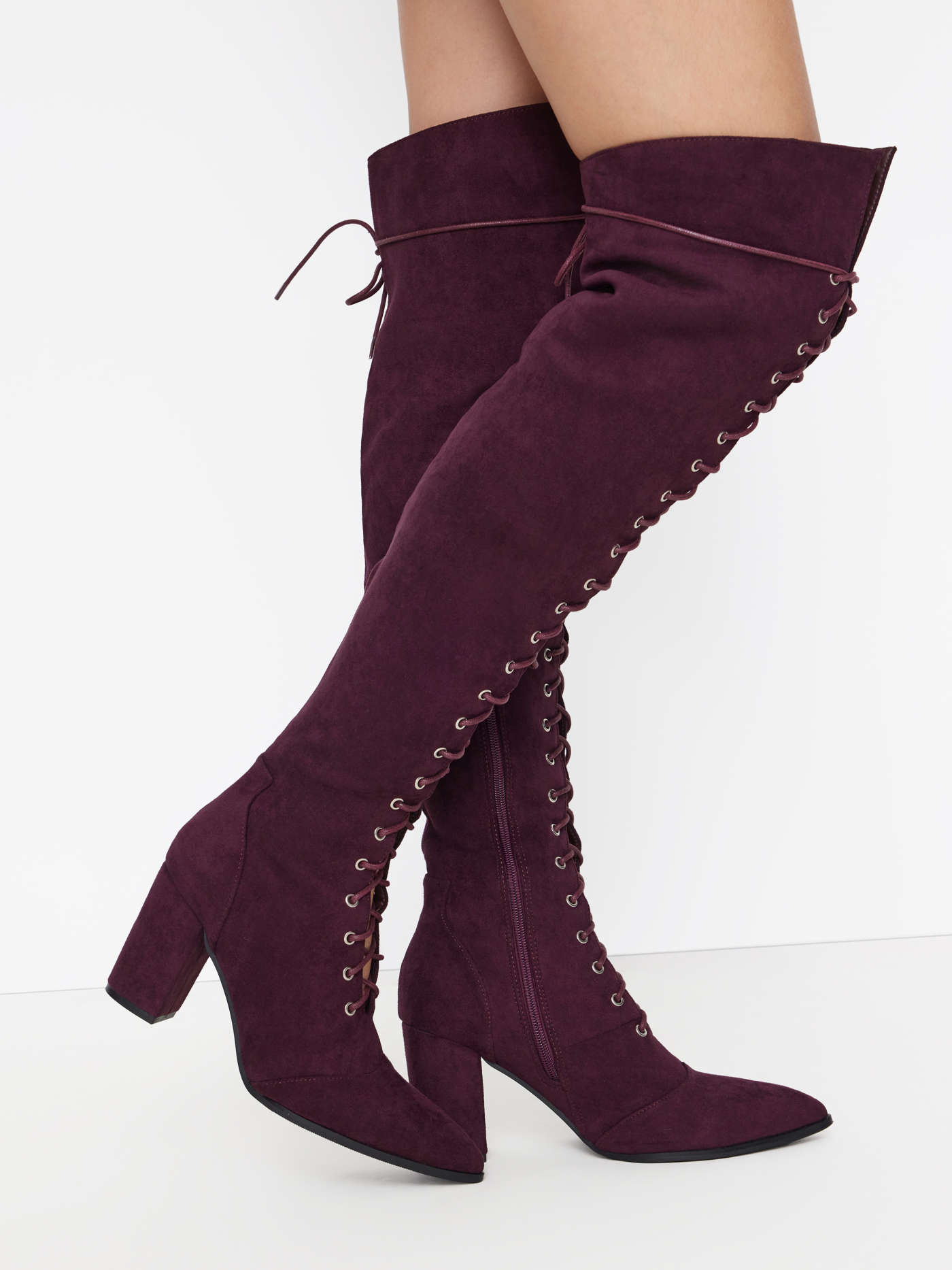 Suedette Lace Up Thigh High Boots