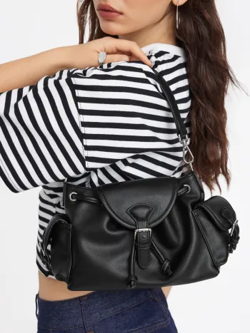 Faux Leather Stand Collar Zip Through Jacket With Belt