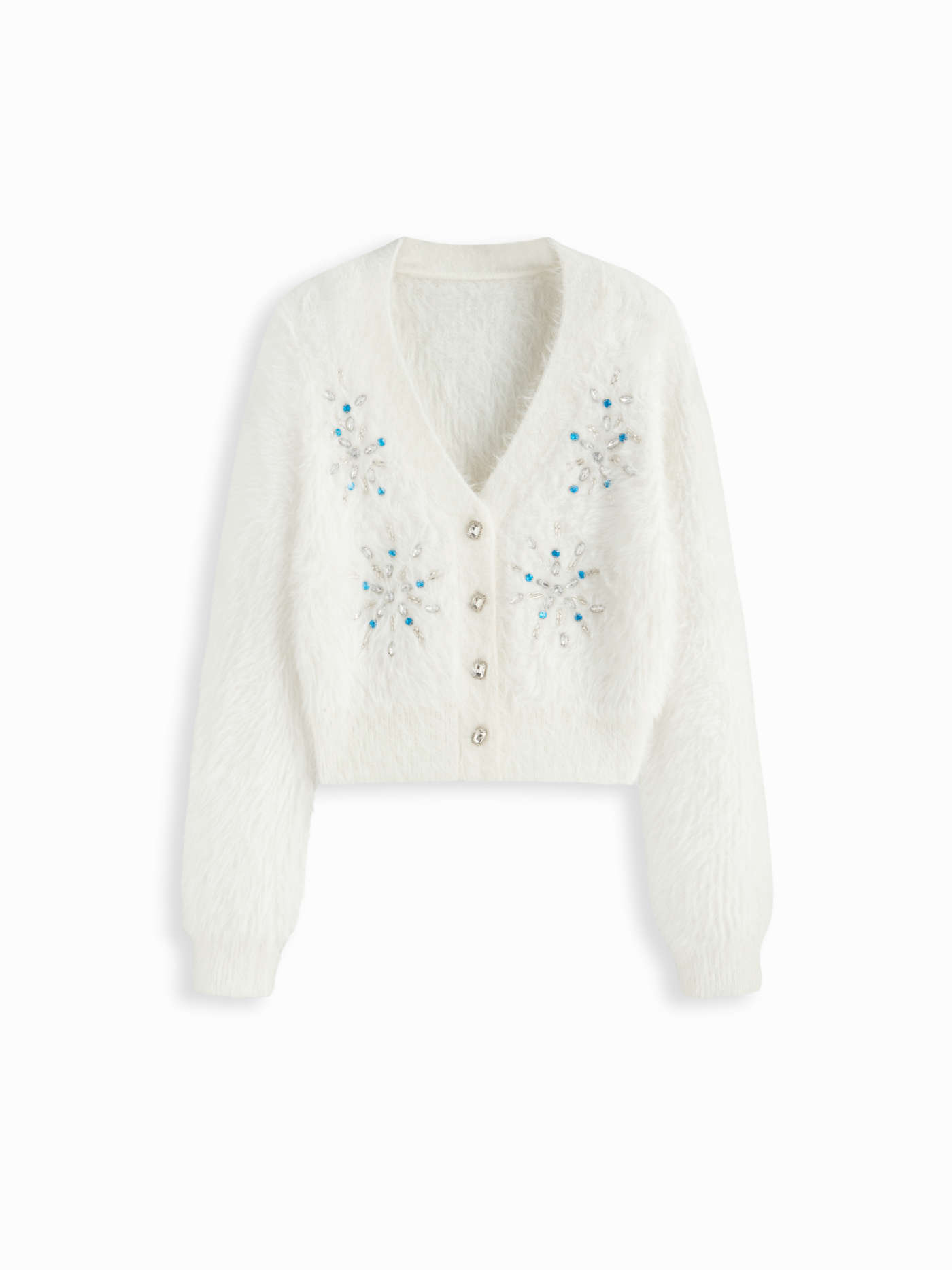 Knit V-neck Long Sleeve Rhinestone Button Cardigan