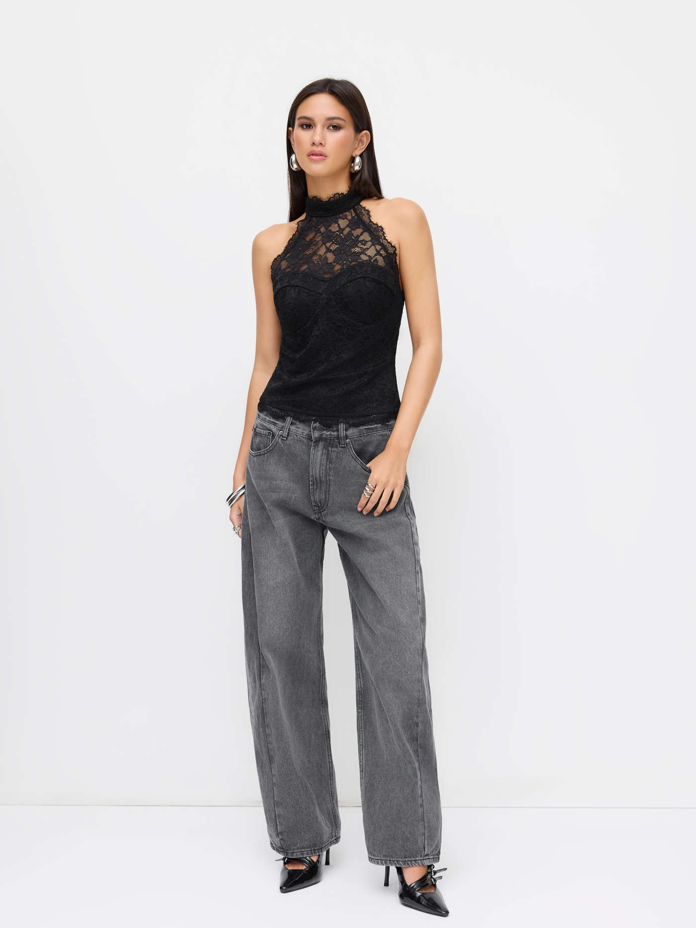 Lace Halter Neckline Tie Back Top