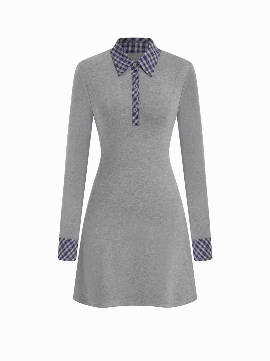 Mini abito in misto cotone con colletto in tartan a contrasto