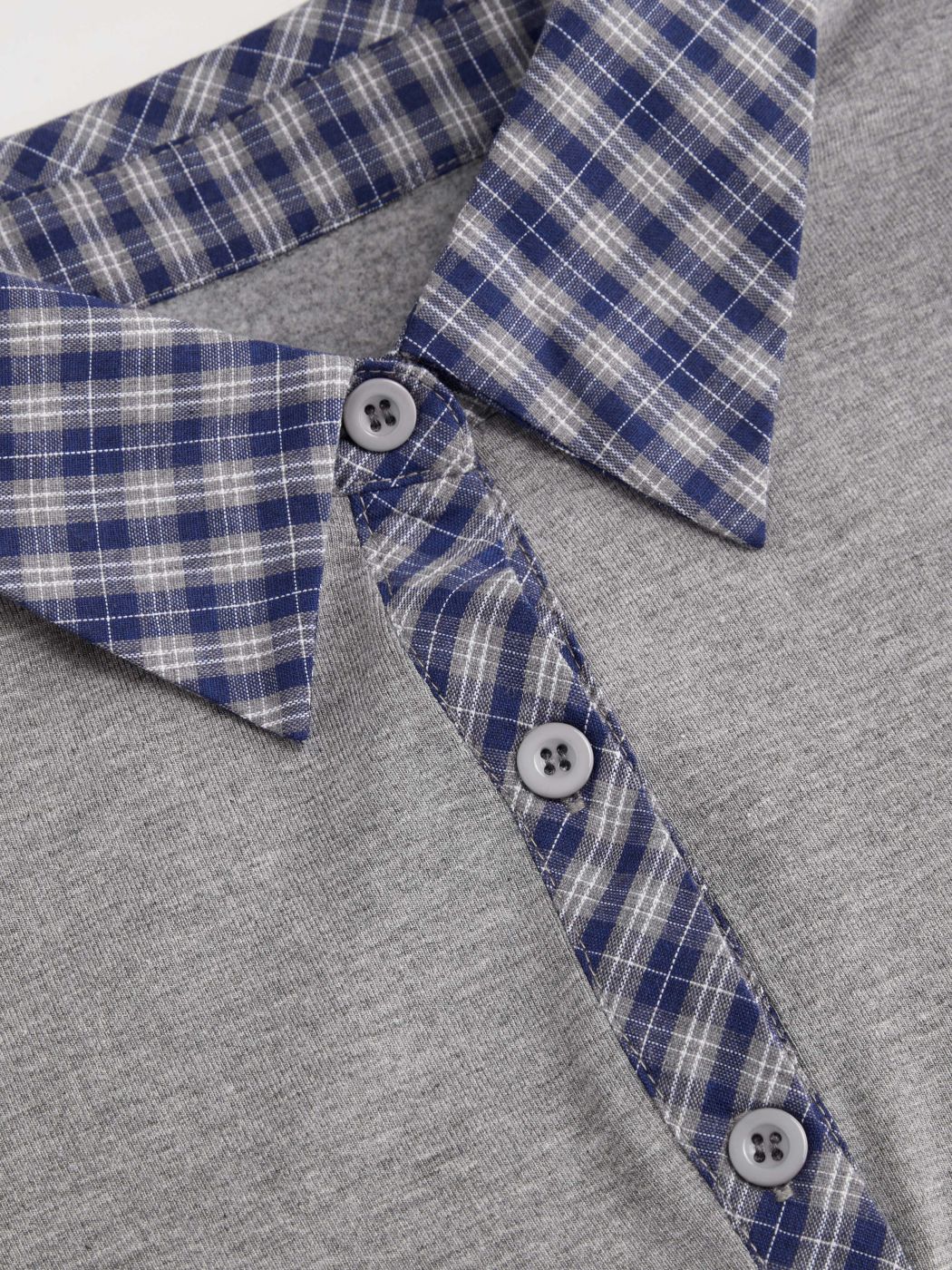 Mini abito in misto cotone con colletto in tartan a contrasto