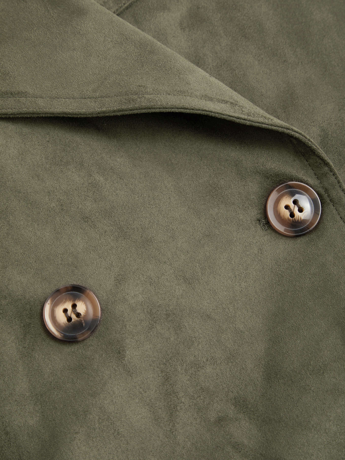 Suede Collar Double Breasted Windbreaker With Belt