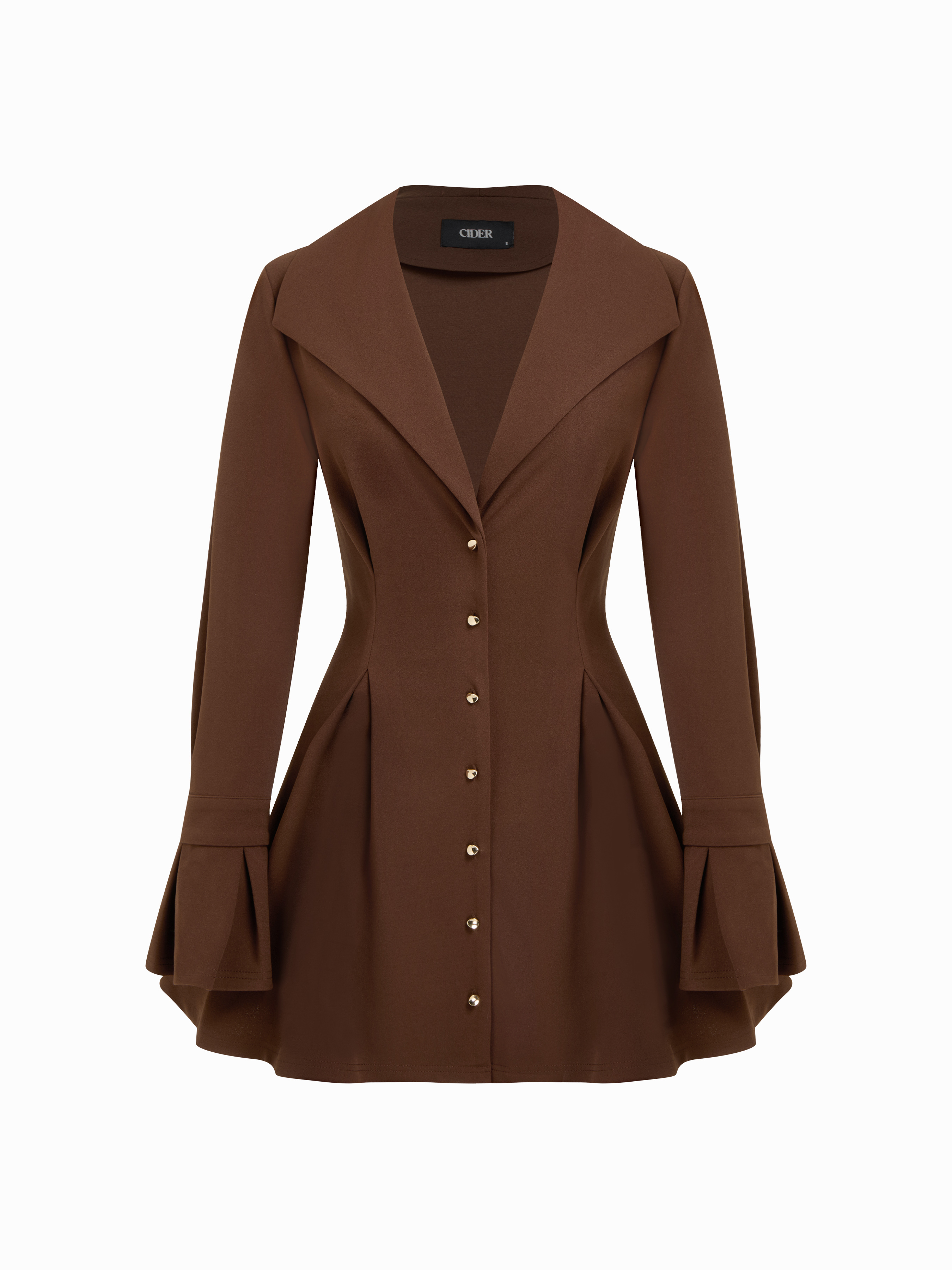 Tissé Collar V-neck Bell Sleeve Metal Button Ruffle Mini Dress For Décontracté quotidien