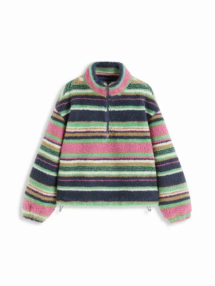 Crochet Knit Mohair-blend Stand Collar Striped Zip Through Cardigan For Daily Casual