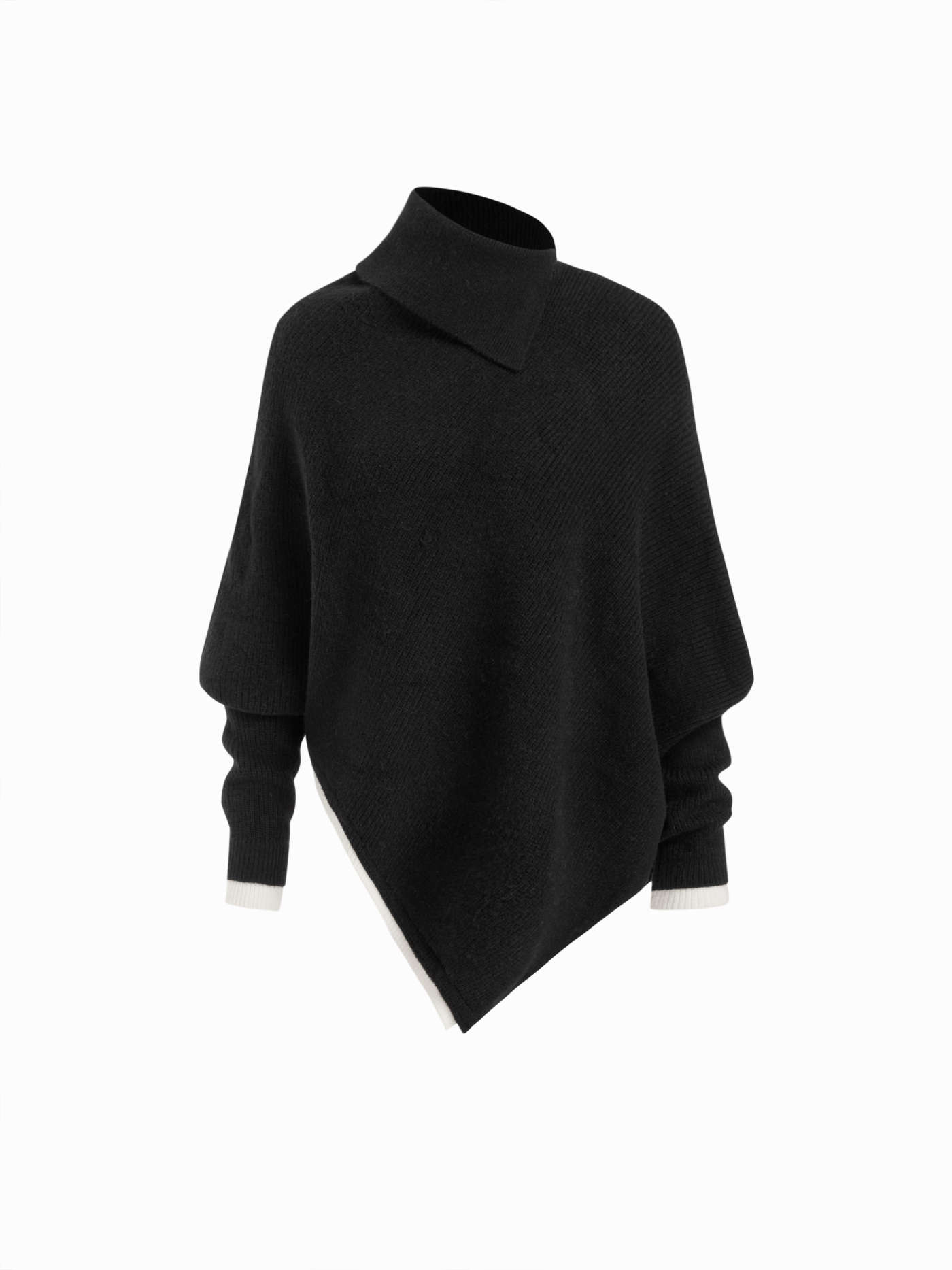 Knit Asymmetrical Neck Oversized Two Tone Batwing Sleeve Top