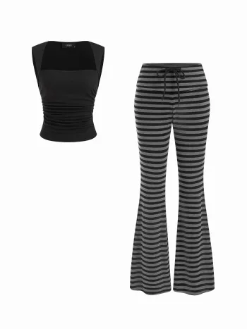 Cotton Broderie Anglaise Lace Trim Bowknot Top & Mid Rise Elastic Waist Shorts Set