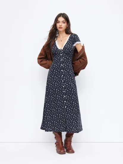 V-neck Plaid Button Front Wide Leg Jumpsuit