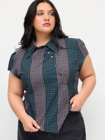 100% Baumwolle asymmetrisches Knopfshirt in zwei Tönen mit Flicken Kurve & Plus