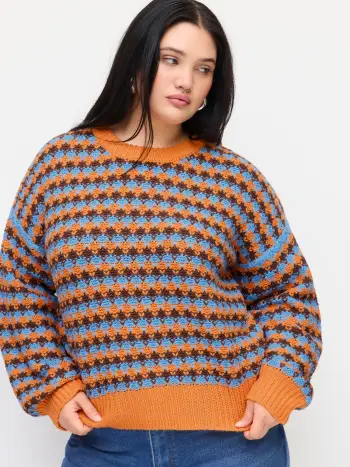 Strickiges, geometrisches Oversized-Top mit Kontrastborten Kurve & Plus