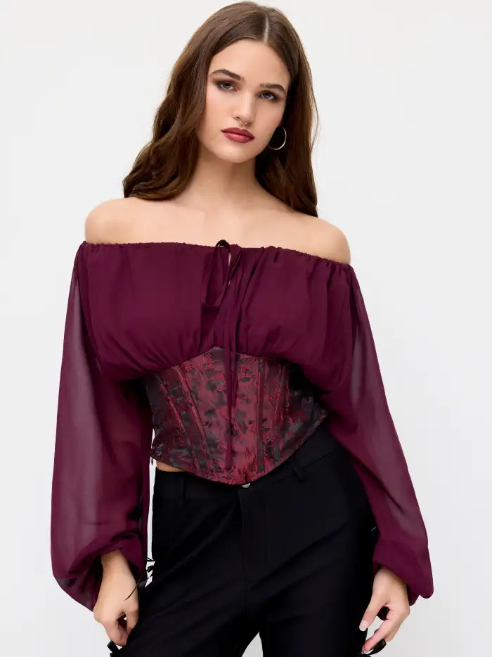 City Chic Knit Fabric Off-shoulder Solid Long Sleeve Top For Daily Casual Coffee Shop Work