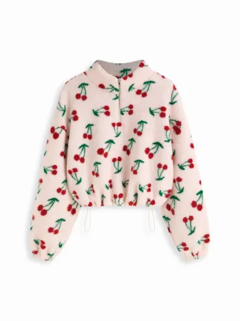 Terry Faux Fur Trim Corset Half Zip Hoodie