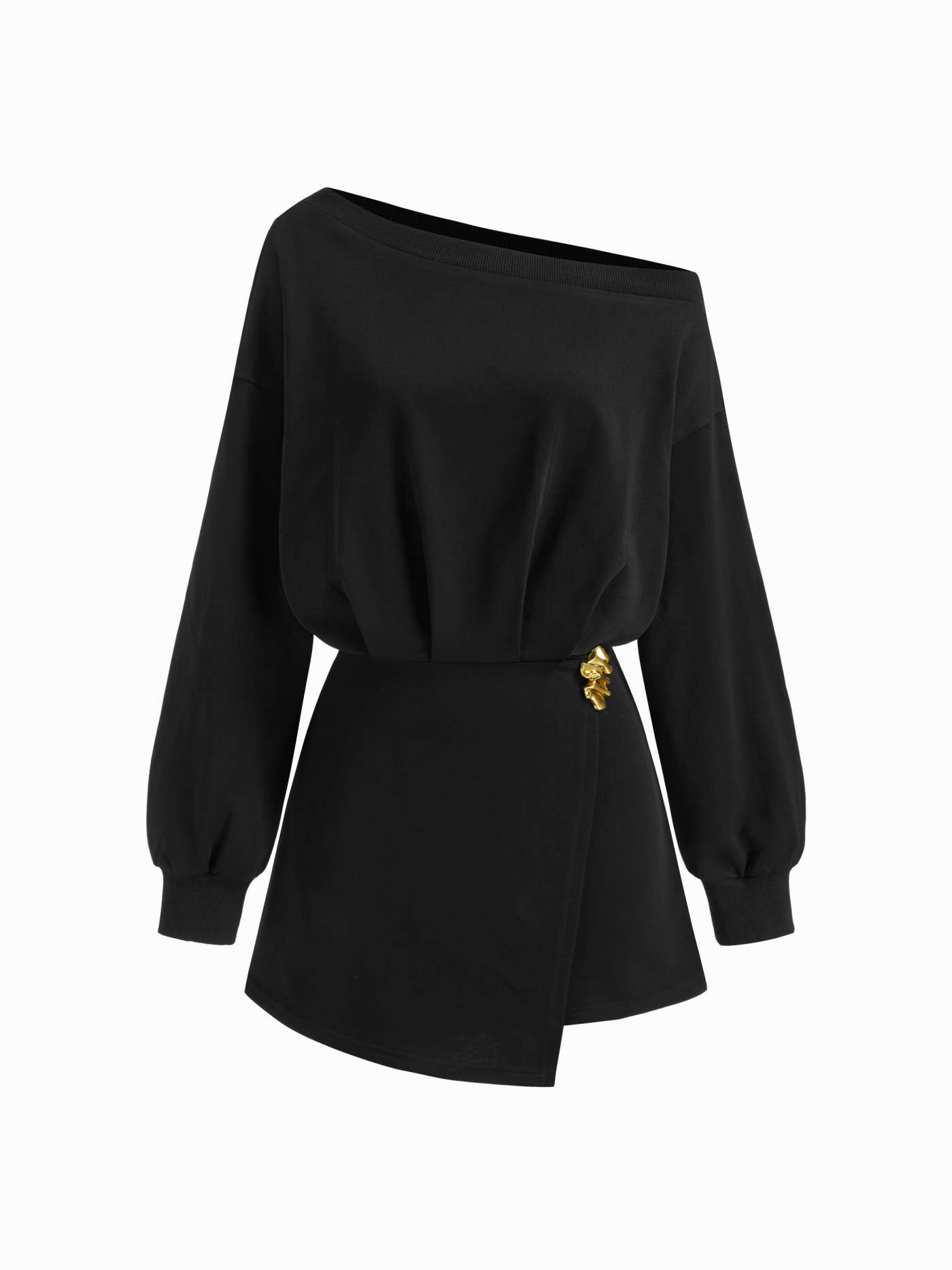 Boat Neck Glitter Backless Rhinestone Chain Detail Bell Sleeve Mini Dress