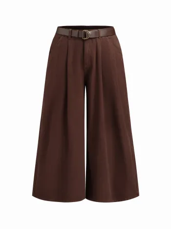 Denim Low-Rise gefaltete Breitbein-Jeans mit Gürtel Kurve & Plus