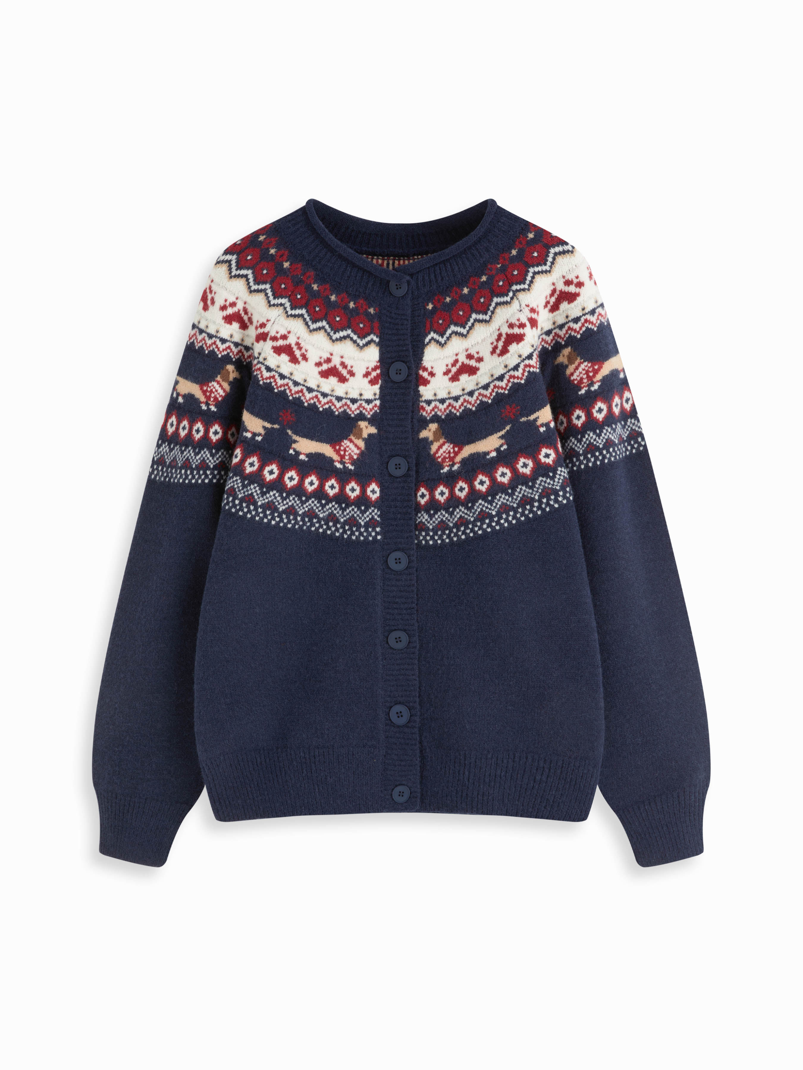 Cardigan XXL à col rond avec motif de dachshund en maille