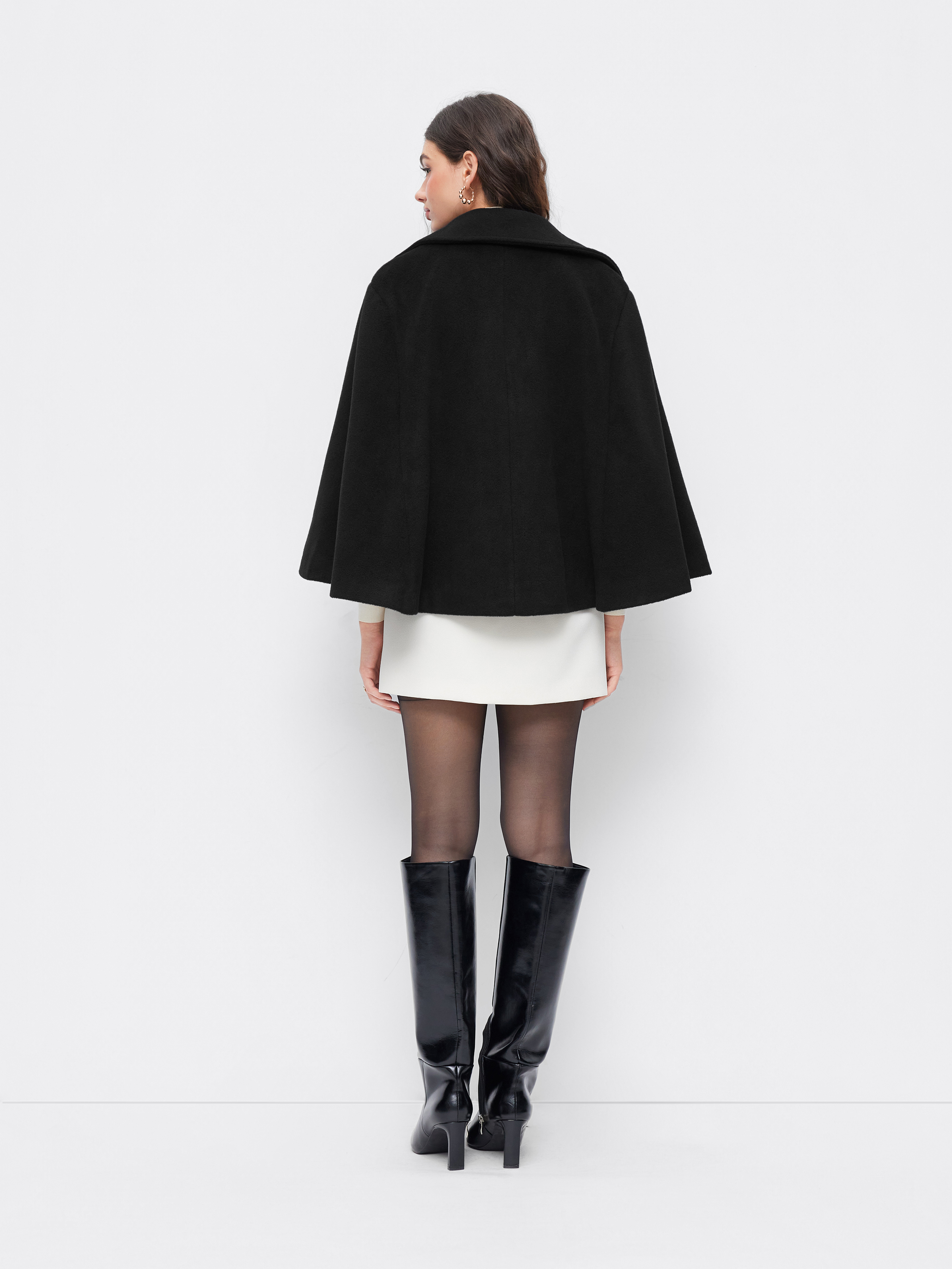 Wool-look Collar Button Cloak Sleeve Coat With Belt