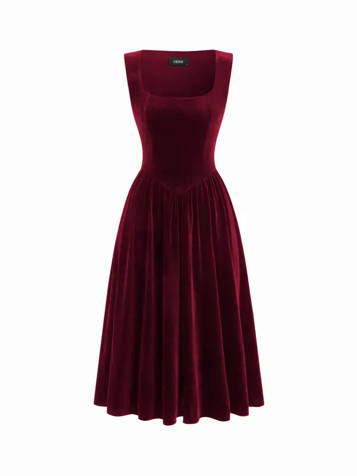 Velvet Scoop Neckline Ruched Maxi Dress