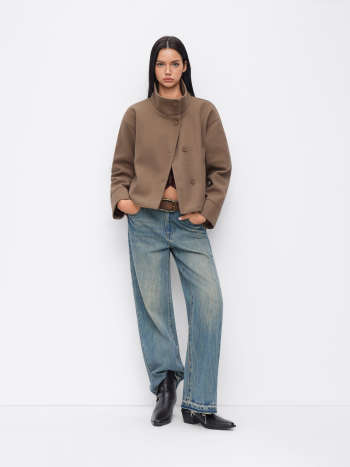 High Neck Button Oversized Long Sleeve Jacket