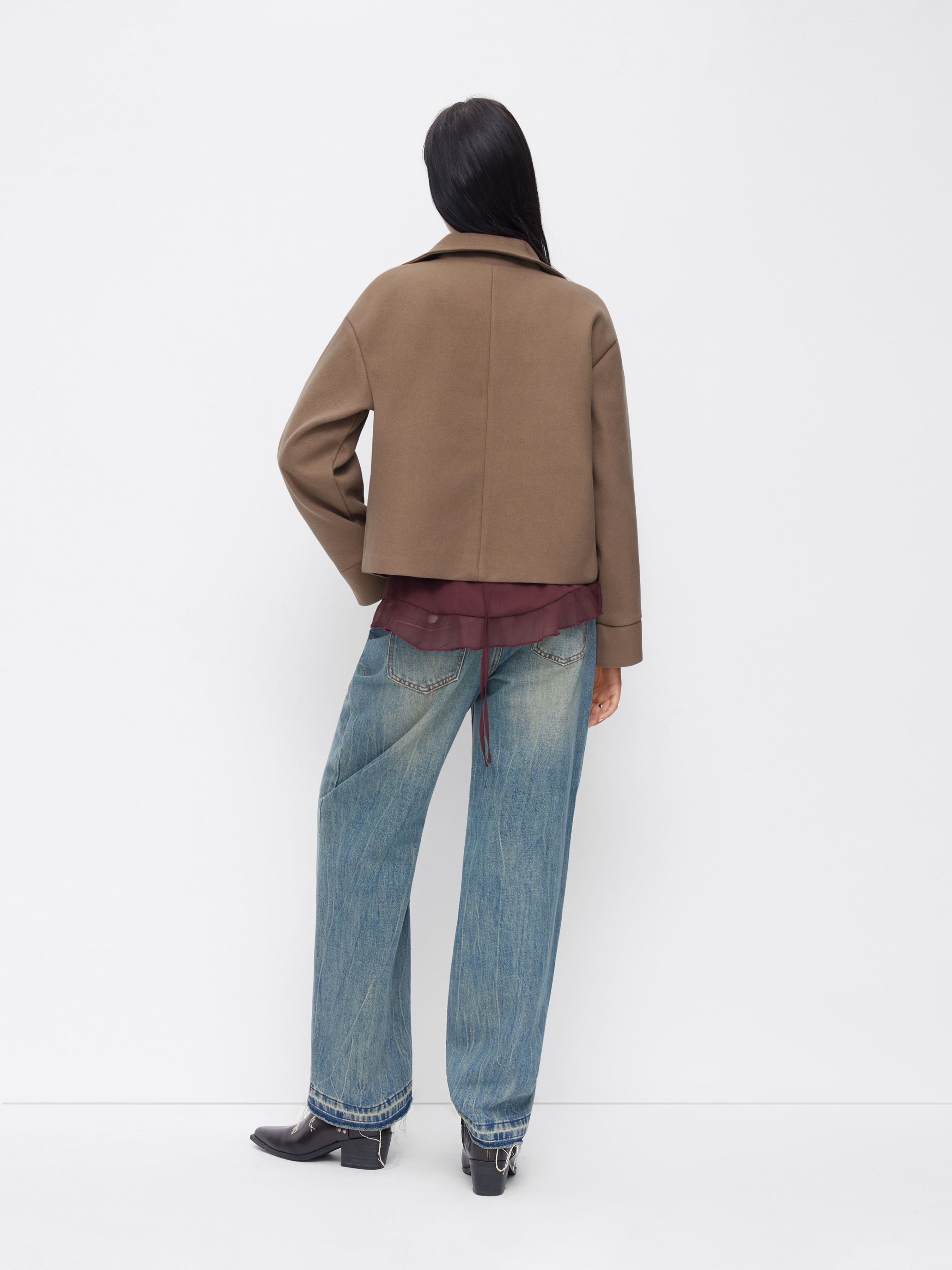 High Neck Button Oversized Long Sleeve Jacket