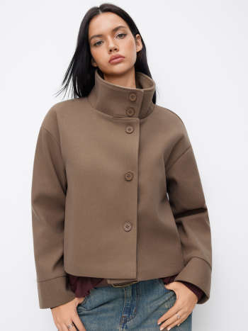 High Neck Button Oversized Long Sleeve Jacket