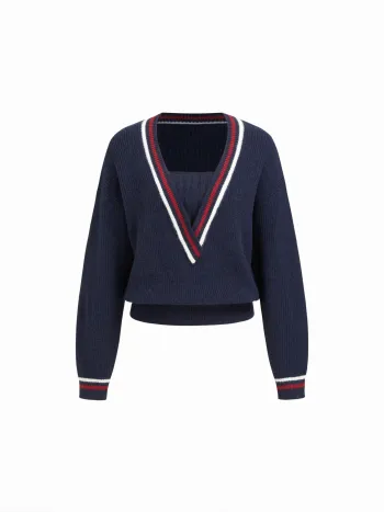 Strick-V-Ausschnitt Langärmliges gestreiftes Oversize-Top