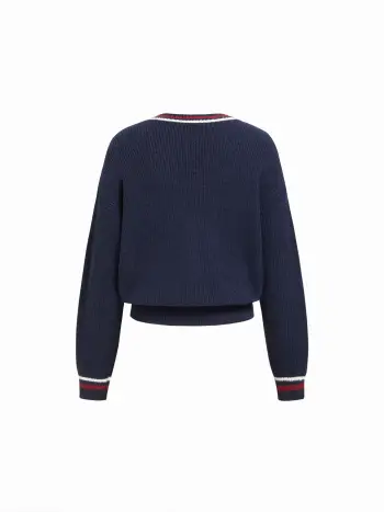 Strick-V-Ausschnitt Langärmliges gestreiftes Oversize-Top