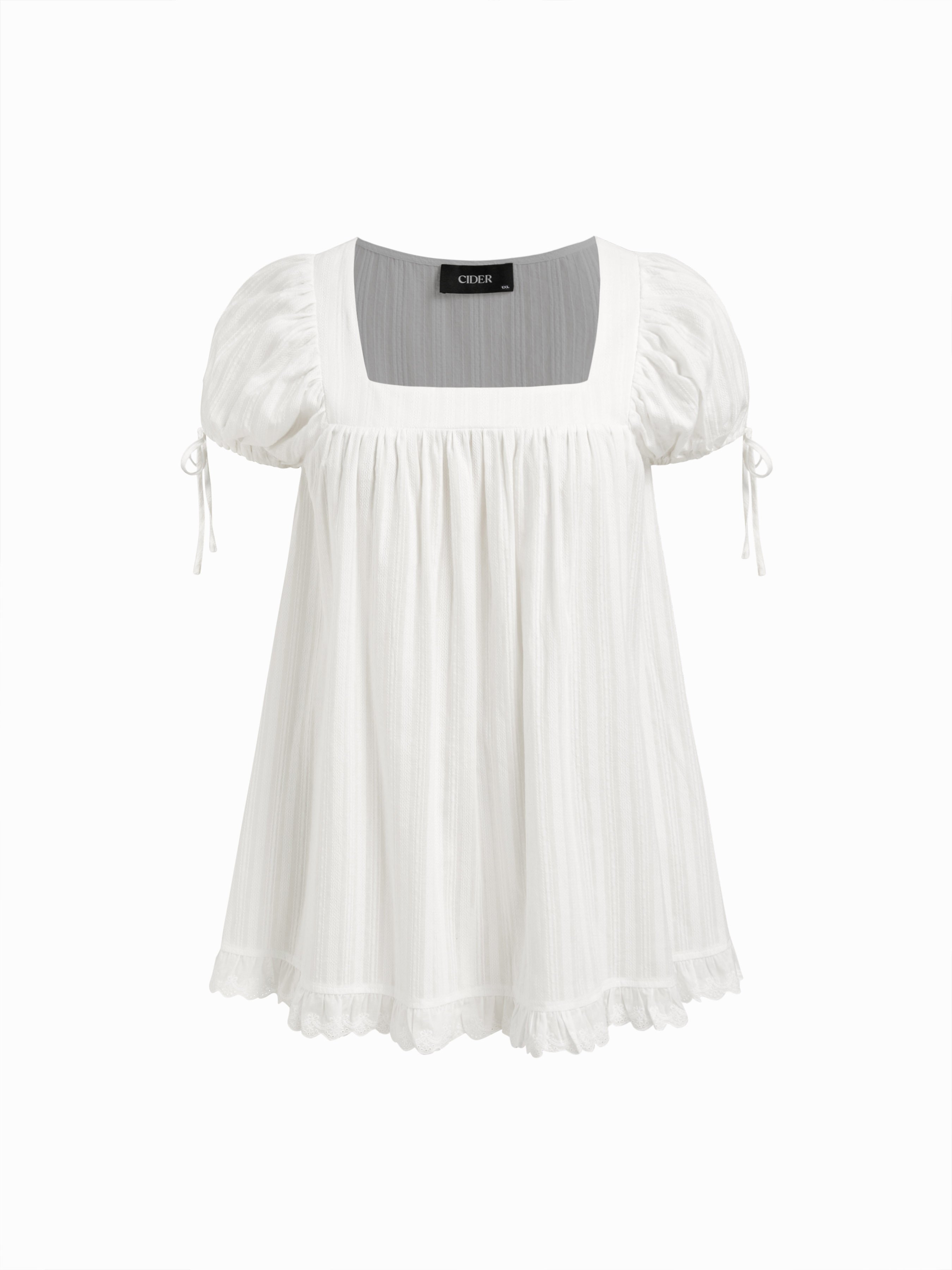 Cotton blend Square Neck Ruffle Knotted Oversized Blouse Curve & Plus
