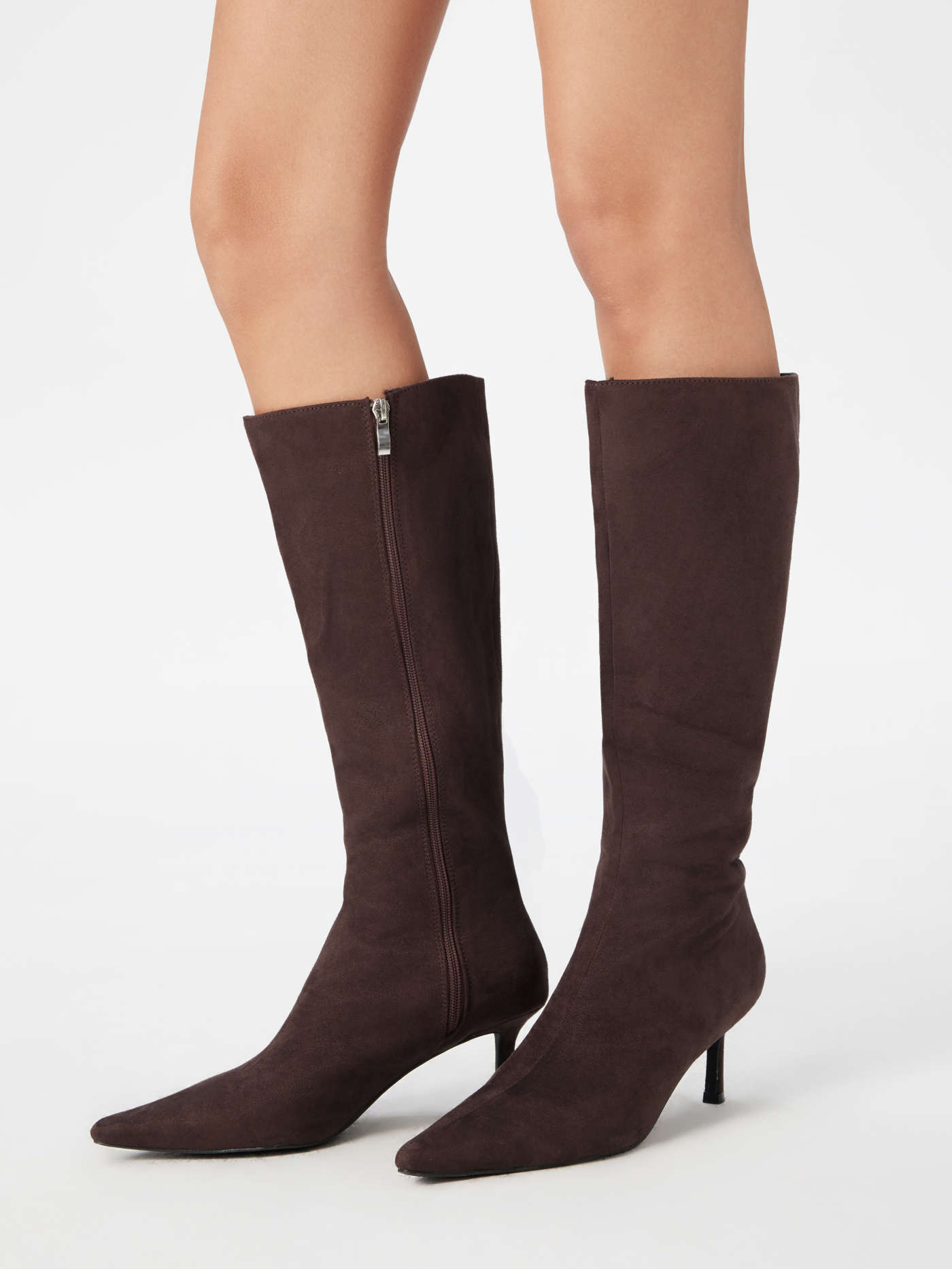 POINTED TOE FAUX SUEDE STILETTO KNEE HIGH BOOTS