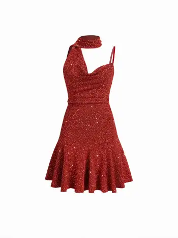 Velvet Sweetheart Neck Bowknot Tiered Ruffle Hem Mini Dress