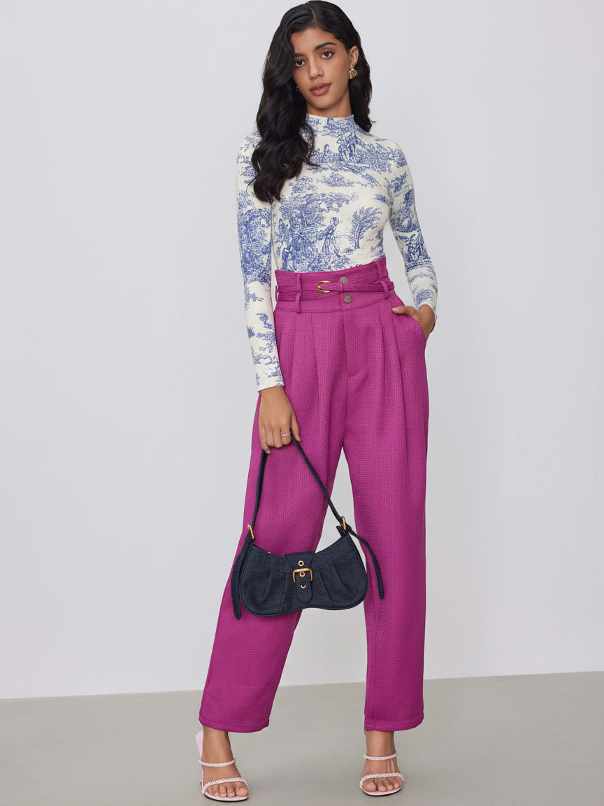 Floral Knitted Long Sleeve Top For Picnic