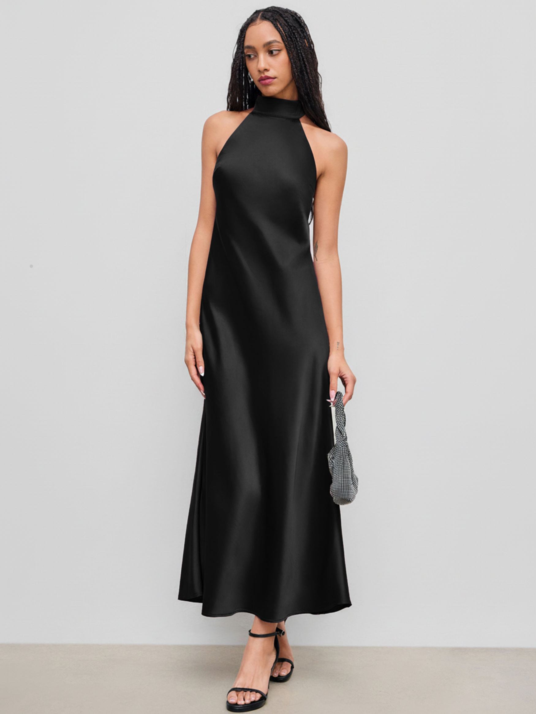 Summer Vacation Dresses Night Out Satin Satin Halter Neckline Backless Maxi Dress For Party/Clubbing