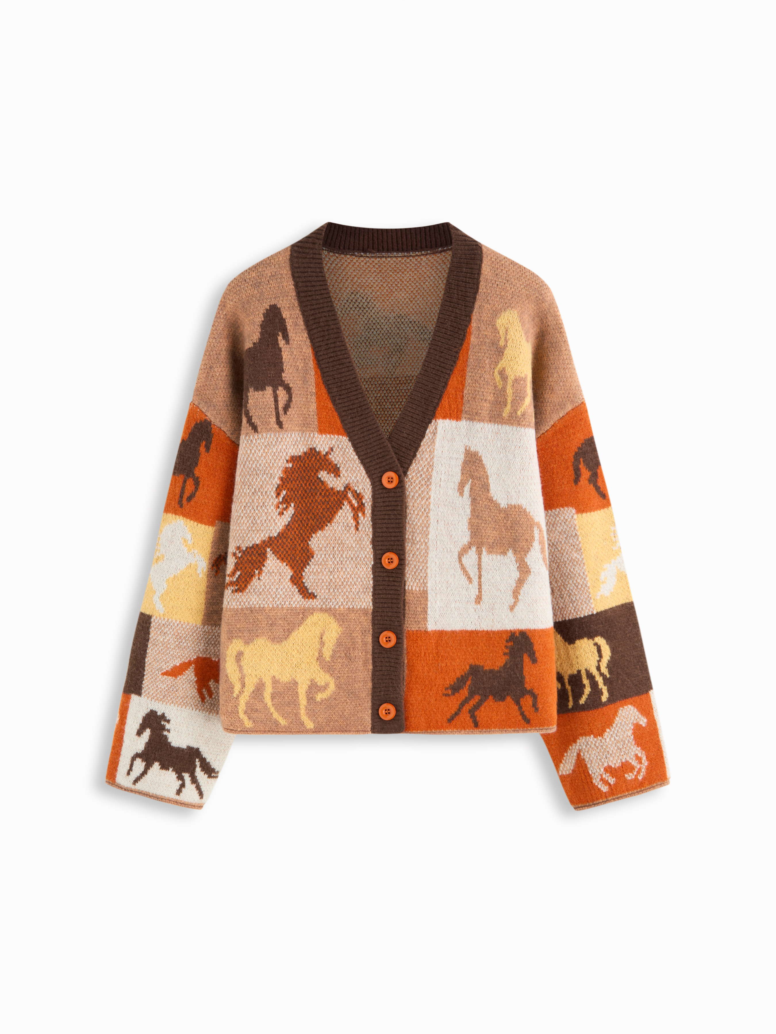 Knit Fabric Horse Pattern V-neck Knit Oversized Cardigan For Daily