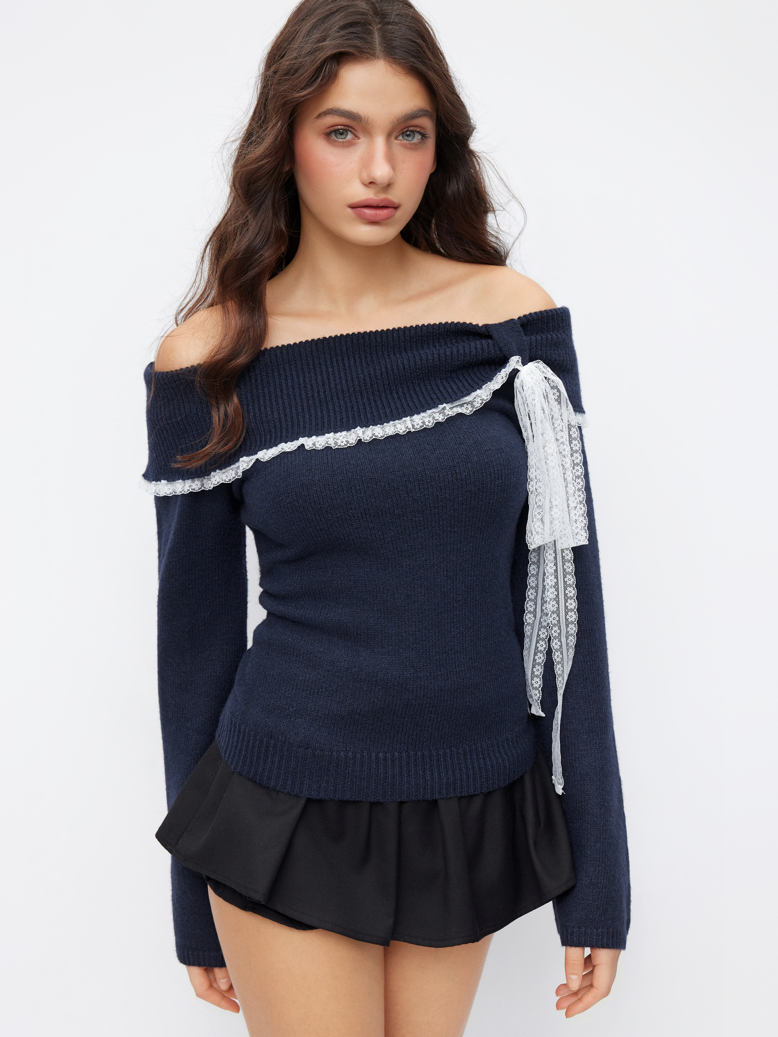 織布 コットン混クロップドホルターネック水玉模様タイフロント