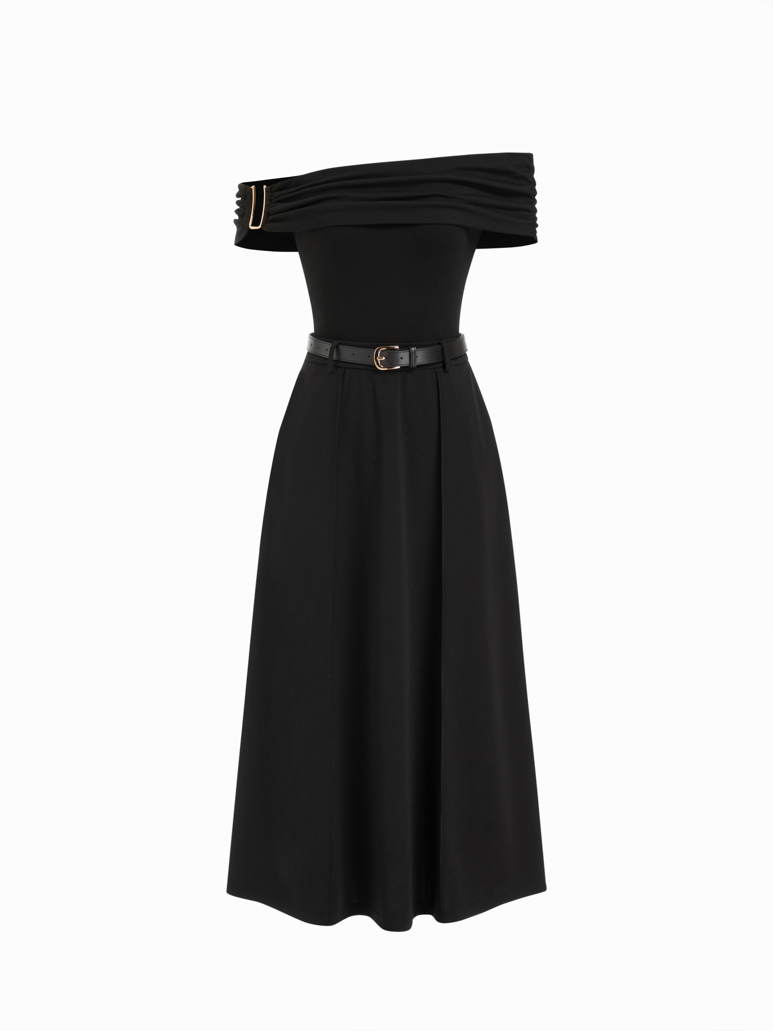 Tricot Off-shoulder Metal Detail Maxi Dress With Belt For Décontracté quotidien Rencard