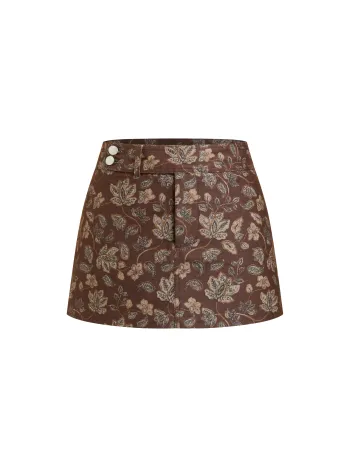 Baumwollmischung Low-Rise Blumen-Knopf-Miniskirt