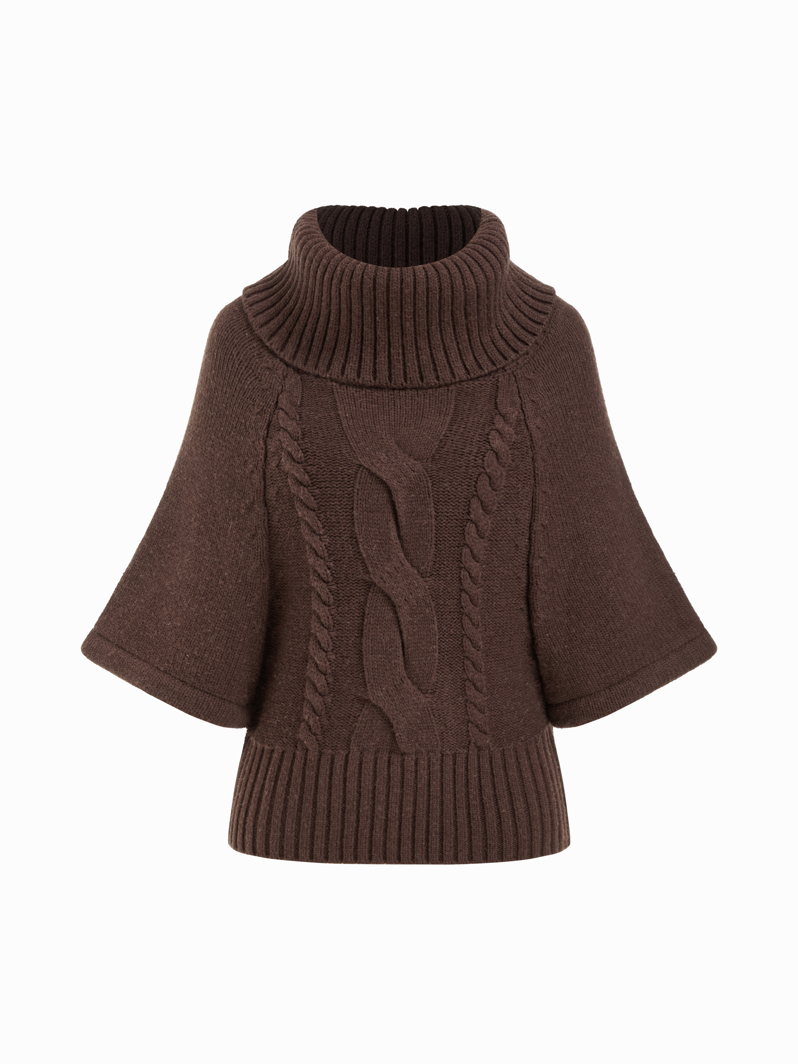 Knit Fabric Cable Knit Wool-blend Turtleneck Mid-length Sleeve Oversized Top For Daily Casual