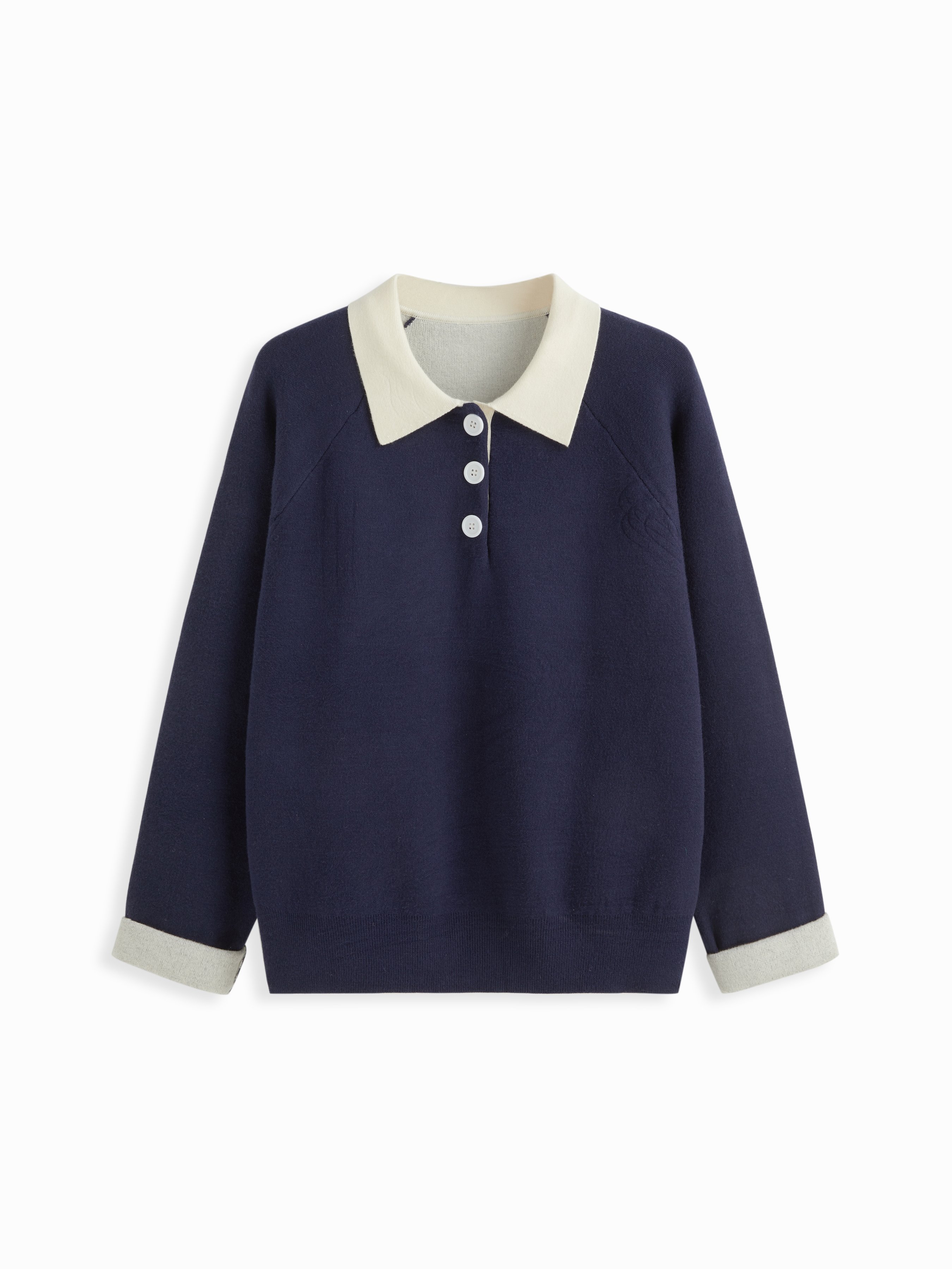 Knit Fabric Knit Collar Colorblock Button Top Curve & Plus For Daily Casual