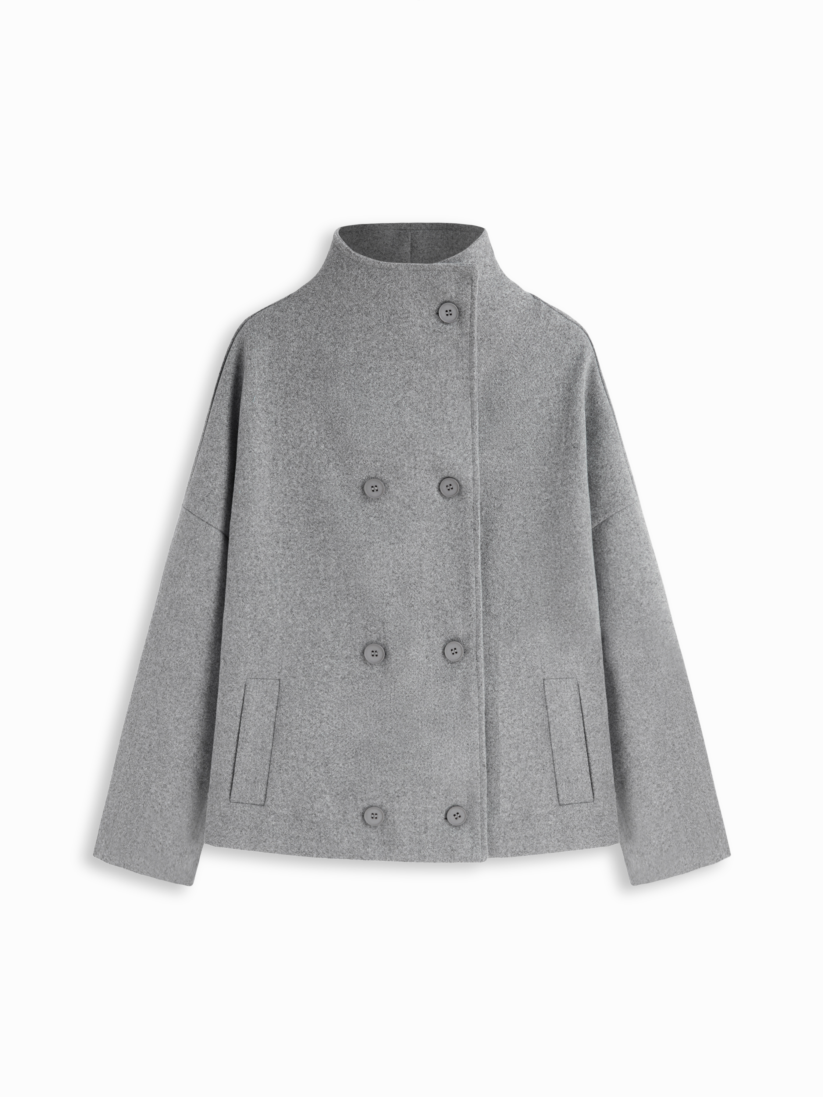 Woven Wool-look High Neck Double Breasted Oversized Jacket For