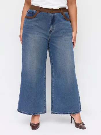 Cider Denim Two Tone Low Rise Wide Leg Jeans Curve & Plus