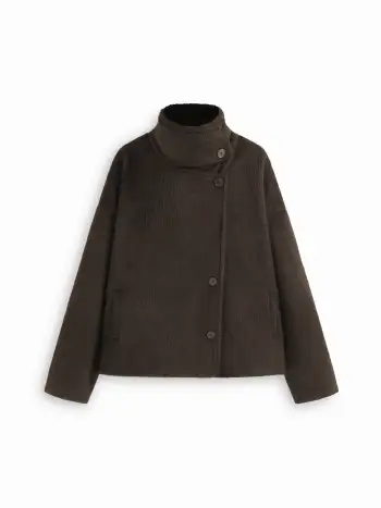 Wool-look High Neck Double Breasted Oversized Jacket