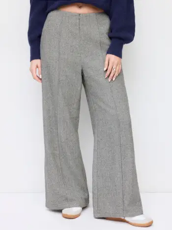 Wollartige Mittelbund-Hosen mit Reißverschluss und breiten Beinen