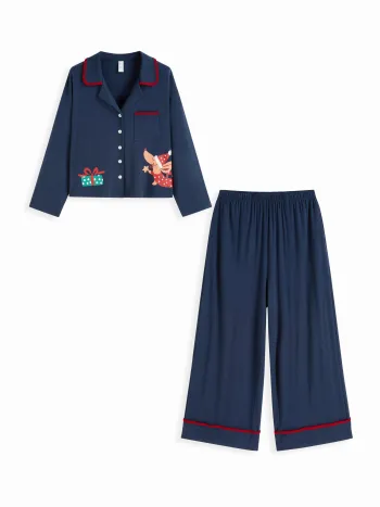 Weihnachts-Hund-Grafik Oversize Oberteil & Mittelhohe Weite Beine Hose Lounge-Set Kurve & Plus