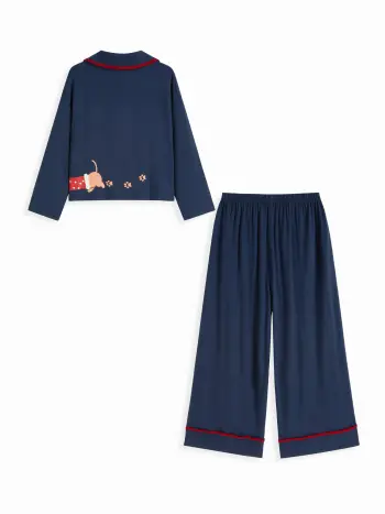 Weihnachts-Hund-Grafik Oversize Oberteil & Mittelhohe Weite Beine Hose Lounge-Set Kurve & Plus