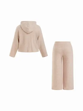 Kapuzierte, schnürbare Oversize-Oberteil & Mittelhohe, gerade Beine Hosen - Lounge-Set Kurve & Plus