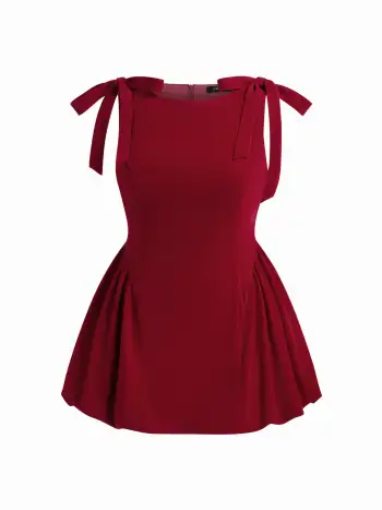 Velvet Velvet Boat Neck Bowknot Bubble Hem Mini Dress Curve & Plus For Daily Casual Date