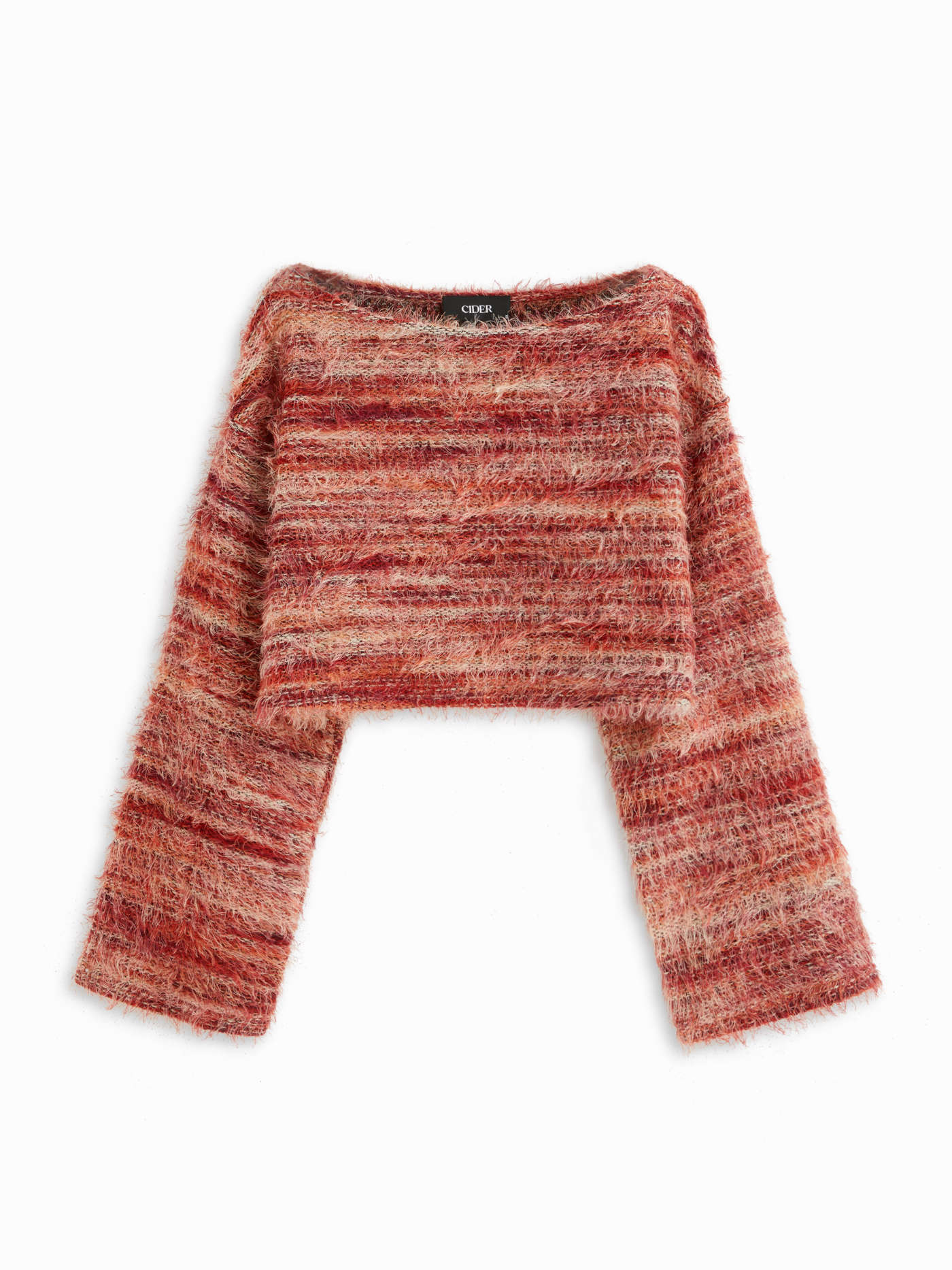 Striped Boat Neck Bell Sleeve Cropped Top