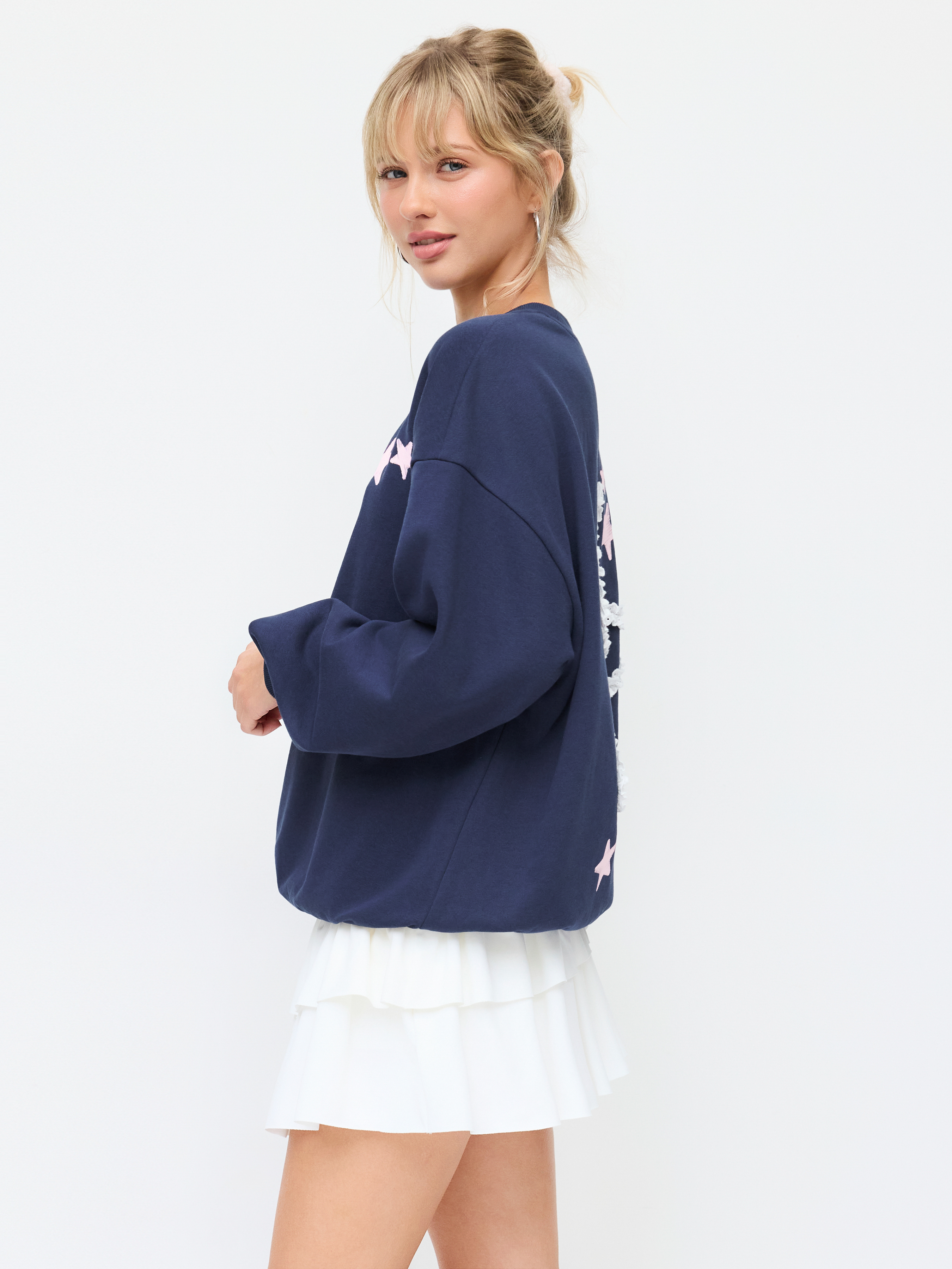 Lucky Girl Cotton-blend Lace Panel Oversized Sweatshirt