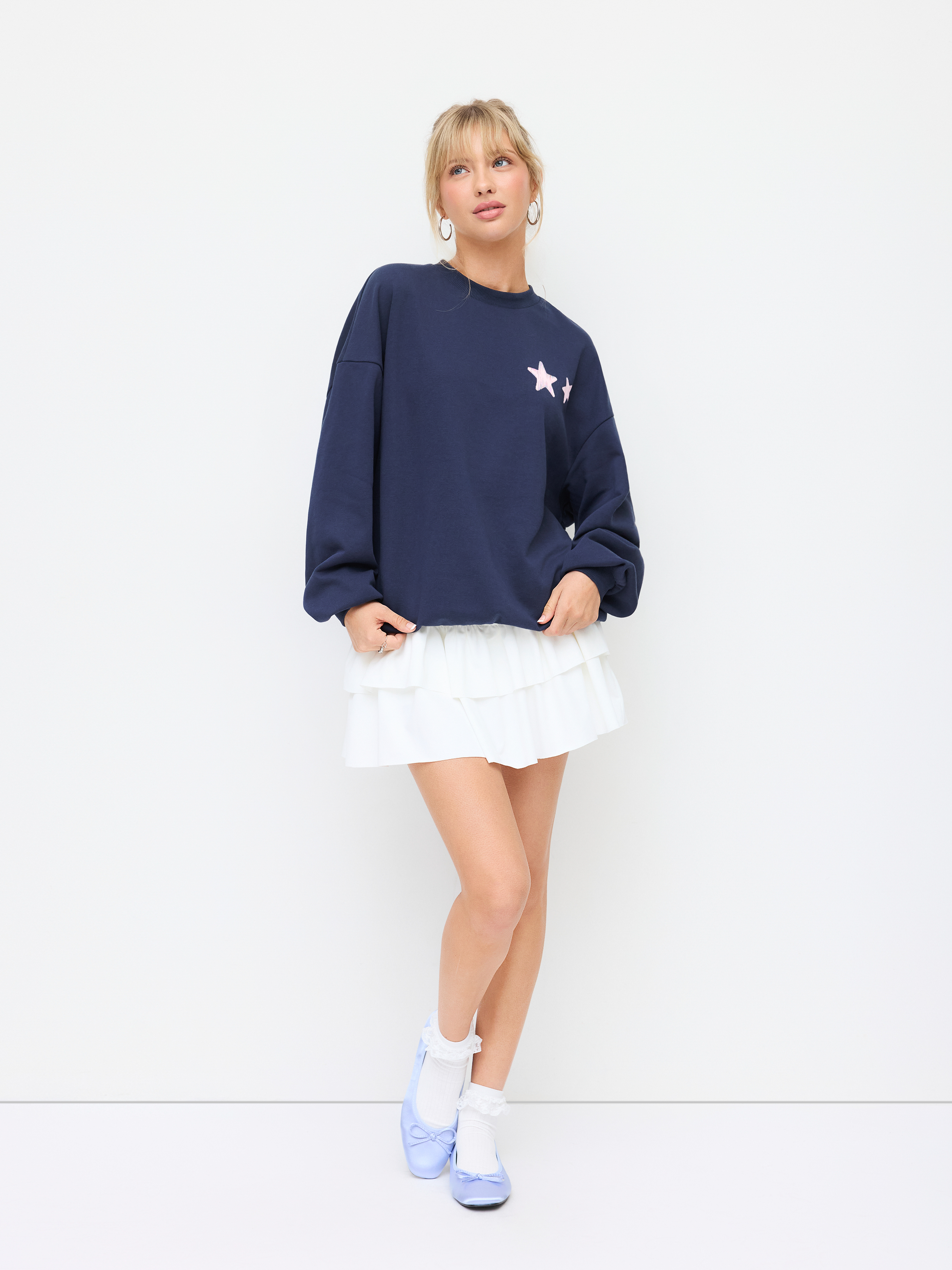 Lucky Girl Cotton-blend Lace Panel Oversized Sweatshirt